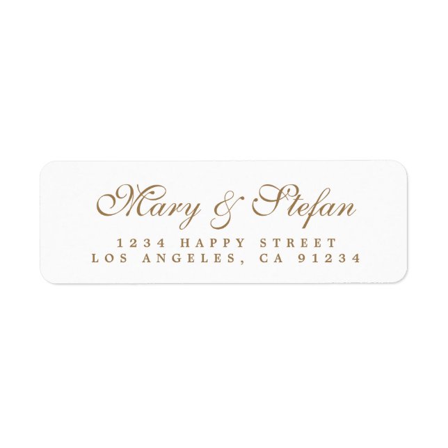 Elegant Gold Script White Wedding Return Address (Front)