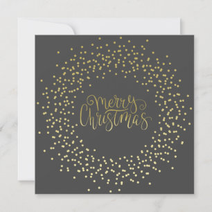 Elegant Gold Script & Wreath Black Christmas Holiday Card