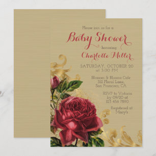 Elegant Gold Scroll Floral Baby Shower Invitation