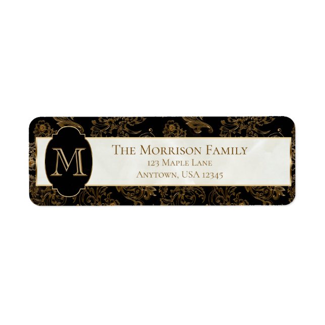 Elegant Gold Scrolls Faux Black Marble Monogram (Front)