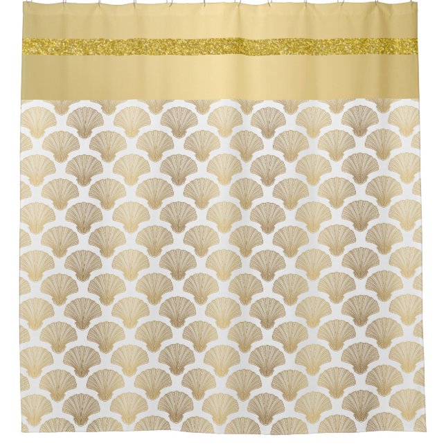 Elegant Gold Sea Shell Shower Curtain (Front)