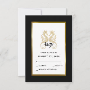 Elegant Gold Seahorses Modern Tropical Wedding RSVP Card