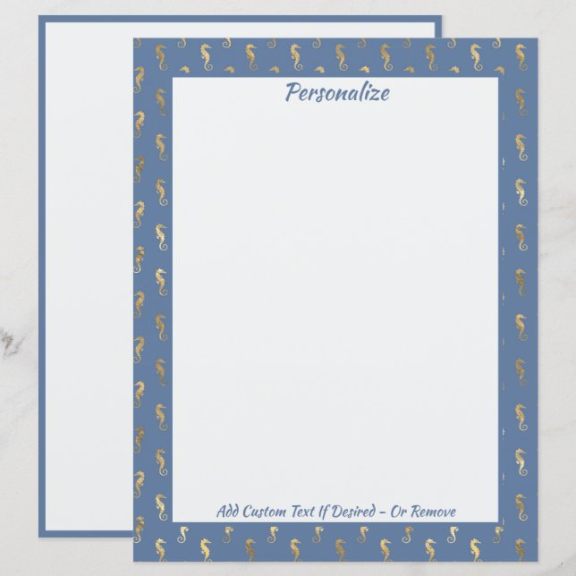 Elegant Gold Seahorses Ocean Beach Theme  (Front/Back)