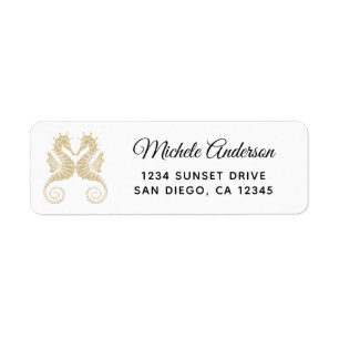 Elegant Gold Seahorses Wedding Return Address