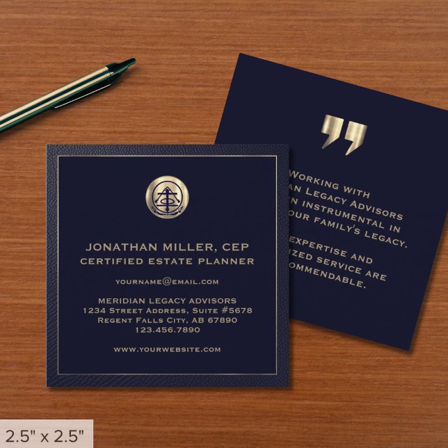 Elegant Gold Seal Estate Planning Testimonial Square Business Card (Creator Uploaded)