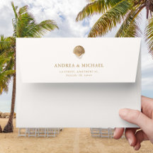 Elegant Gold Seashell Coastal Wedding Envelope