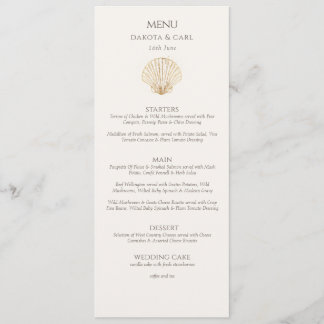 Elegant Gold Seashell Creamy Double Side Wedding  Menu