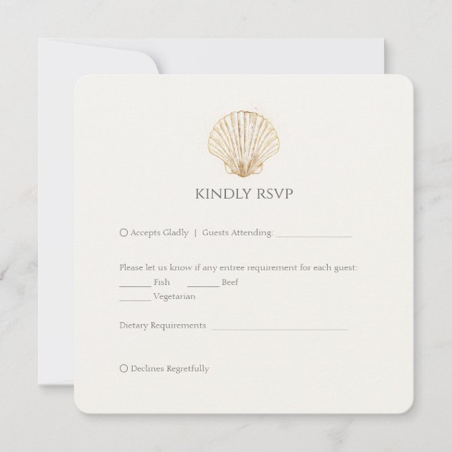 Elegant Gold Seashell Creamy Wedding RSVP (Front)