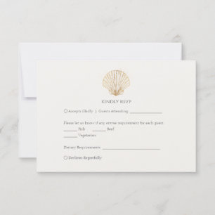 Elegant Gold Seashell Creamy Wedding RSVP