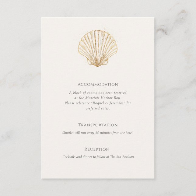 Elegant Gold Seashell information Details Enclosure Card (Front)