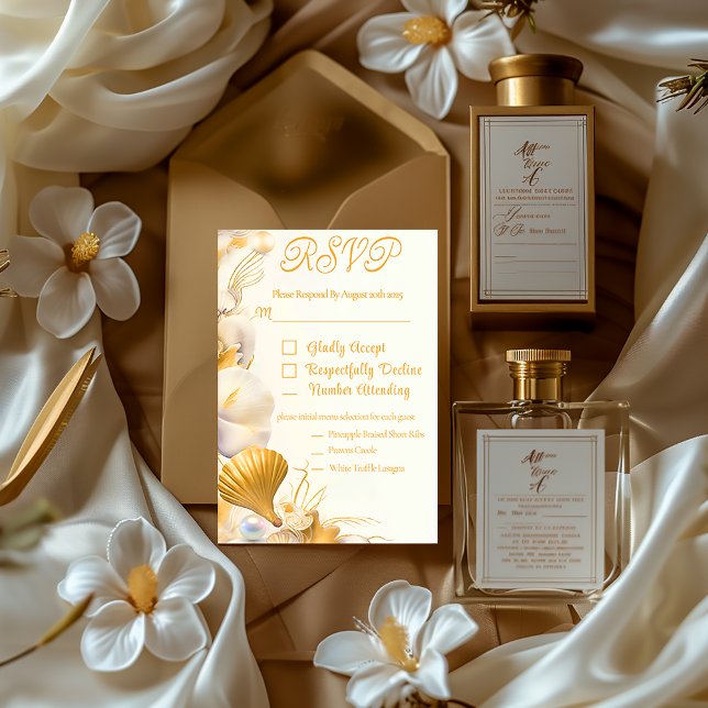 Elegant Gold Seashell RSVP Wedding Card (Elegant Gold and Ivory Coastal RSVP Wedding Enclosure Card )