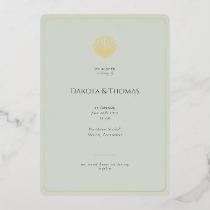 Elegant Gold Seashell Sage Wedding invitation