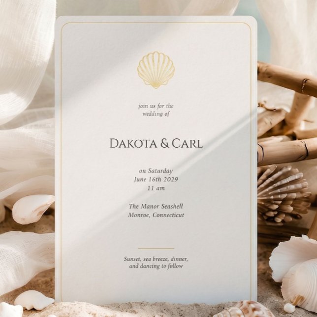 Elegant Gold Seashell Wedding invitation (Elegant Gold Seashell Wedding invitation Foil Invitation)