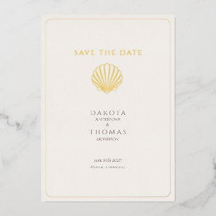Elegant Gold Seashell  Wedding Save the Date Foil Holiday Card