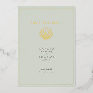 Elegant Gold Seashell  Wedding Save the Date Foil Holiday Card