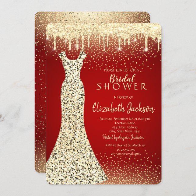 Elegant Gold Sequins Dress,Confetti Bridal Shower Invitation (Front/Back)