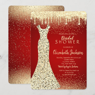 Elegant Gold Sequins Dress,Confetti Bridal Shower Invitation