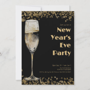 Elegant Gold Sequins New Years Eve Champagne Invitation