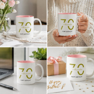 Elegant Gold Seventy Birthday Name Minimalist  Two-Tone Coffee Mug