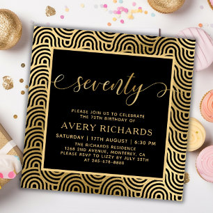 Elegant Gold Seventy Script Black 70th Birthday Invitation