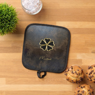 Elegant Gold Shamrock,Clover Leather Look Pot Holder