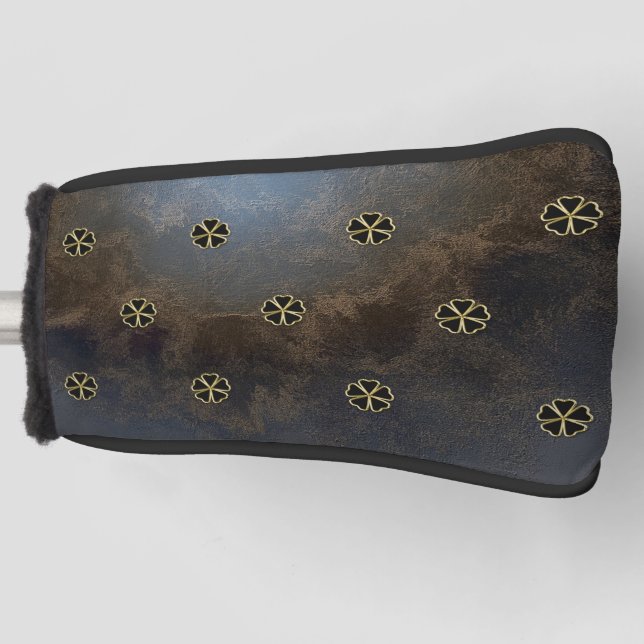 Elegant Gold Shamrock, Clovers, Leather Look Golf Head Cover (Front)