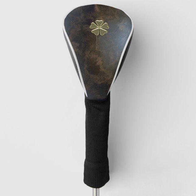 Elegant Gold Shamrock, Leather Look Golf Head Cover (Front)