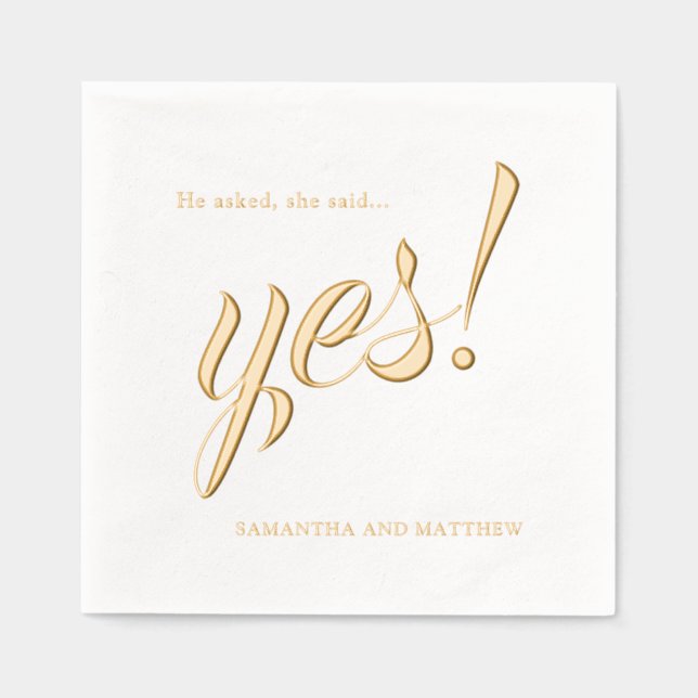Elegant Gold She Said Yes Engagement Party Foil Napkins (Front)