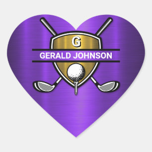 Elegant Gold Shield Golf Monogram Design Heart Sticker