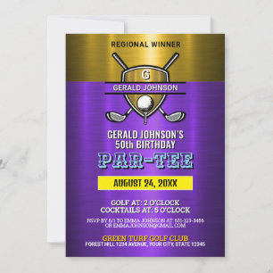 Elegant Gold Shield Golf Monogram  Design Invitation