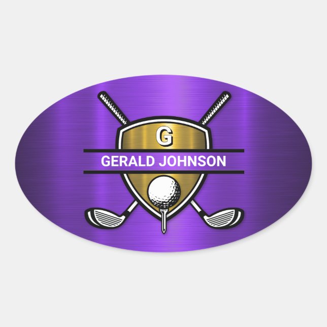 Elegant Gold Shield Golf Monogram Design Oval Sticker (Front)