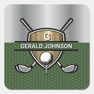 Elegant Gold Shield Golf Monogram Design Square Sticker