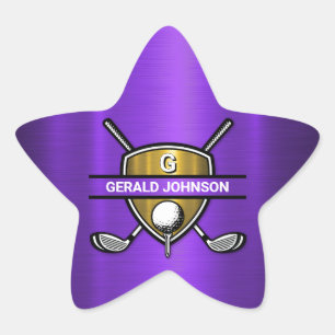 Elegant Gold Shield Golf Monogram Design Star Sticker
