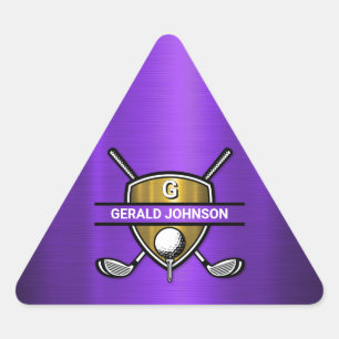 Elegant Gold Shield Golf Monogram Design Triangle Sticker