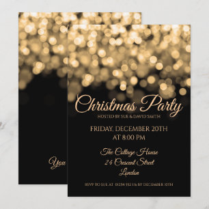 Elegant Gold Shimmering Lights Christmas Party Invitation