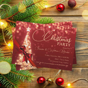 Elegant Gold Shimmering Xmas Tree Holiday Green Invitation