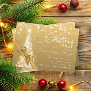Elegant Gold Shimmering Xmas Tree Holiday  Invitation