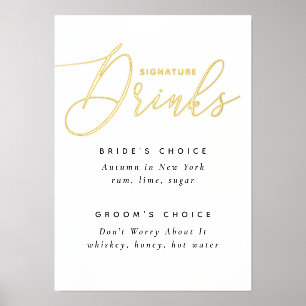 Elegant Gold Signature Drinks   Wedding Bar Sign