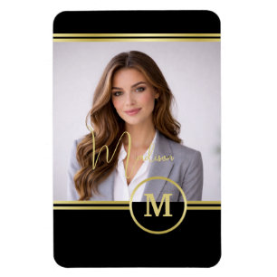 Elegant Gold Signature Monogram on Black Magnet