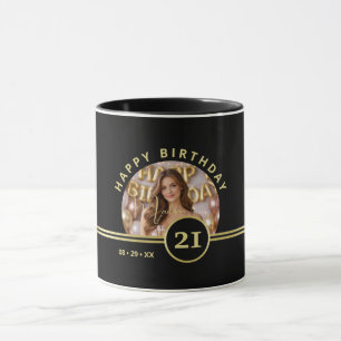Elegant Gold Signature Monogram on Black Mug