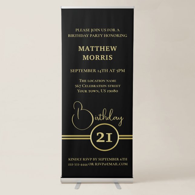 Elegant Gold Signature Monogram on Black Retractable Banner (Front)