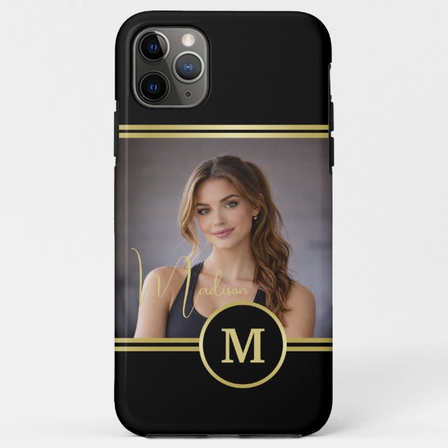 Elegant Gold Signature Monogram with Photo Case-Mate iPhone Case (Back)