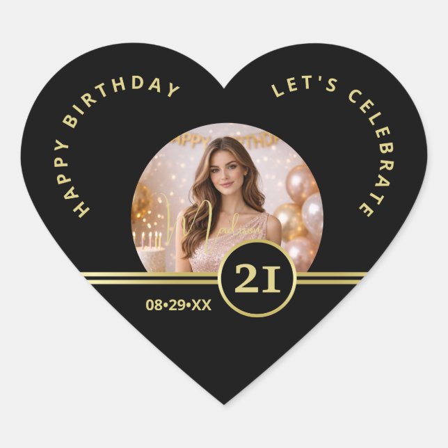 Elegant Gold Signature Monogram with Photo Heart Sticker (Front)