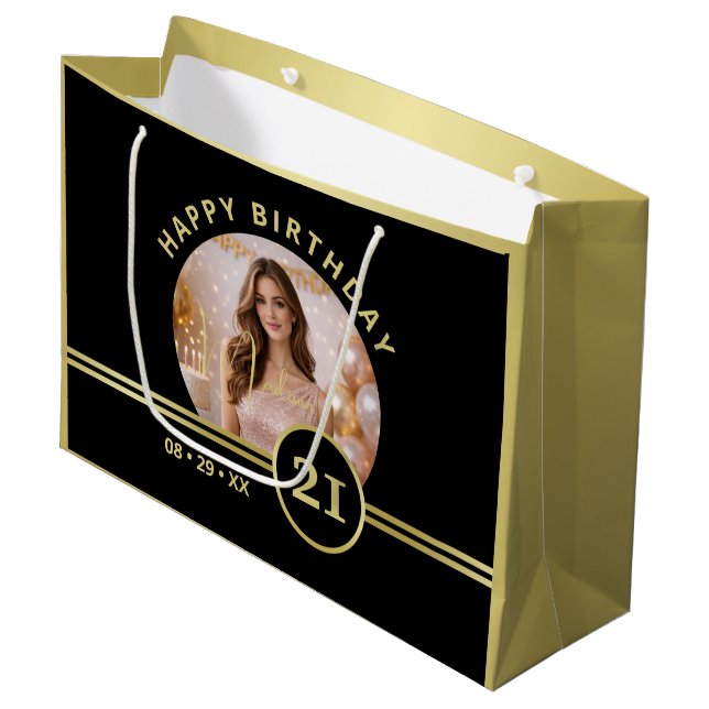 Elegant Gold Signature Monogram with Photo Large Gift Bag (Front Angled)