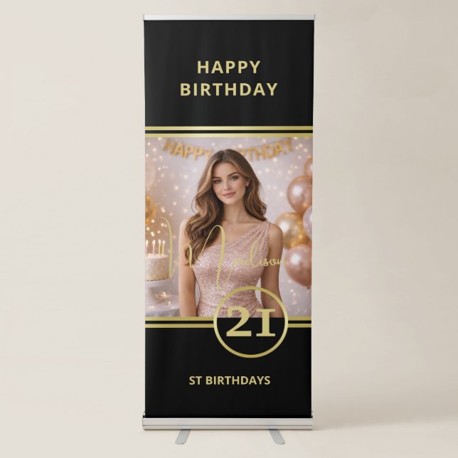 Elegant Gold Signature Monogram with Photo Retractable Banner (Front)