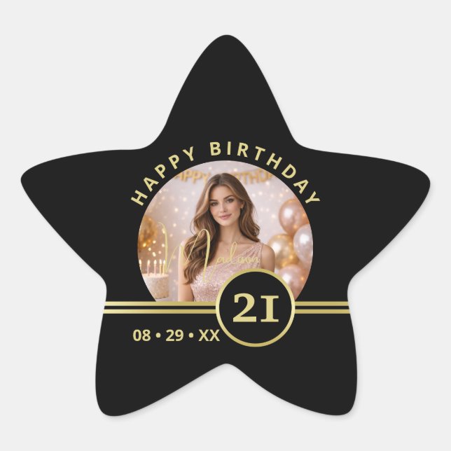 Elegant Gold Signature Monogram with Photo Star Sticker (Front)