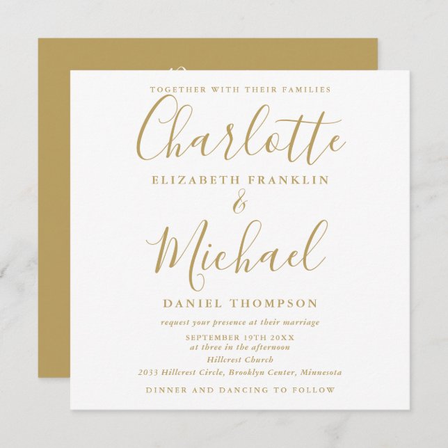 Elegant Gold Signature Script All In One Wedding Invitation (Front/Back)