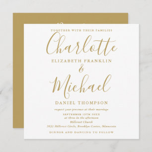 Elegant Gold Signature Script All In One Wedding Invitation