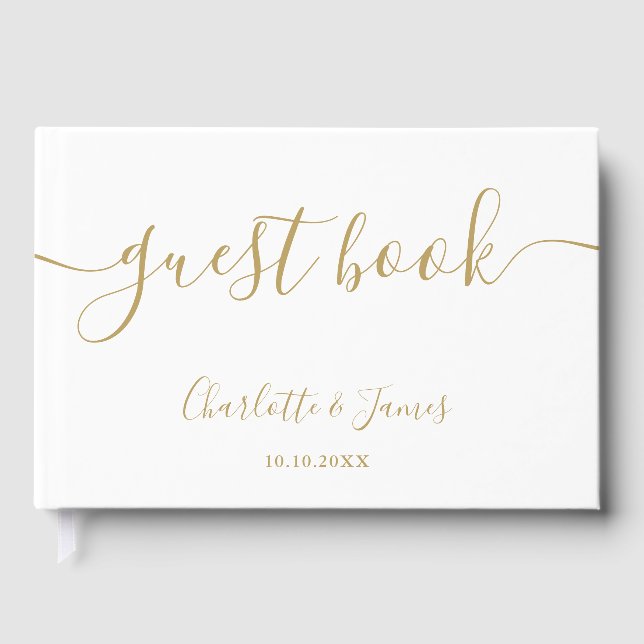 Elegant Gold Signature Script Wedding Guest Book (Front)