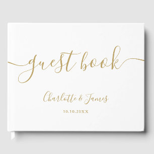 Elegant Gold Signature Script Wedding Guest Book